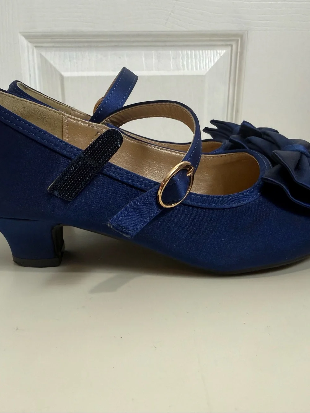 Panda Ninja Girls Navy Blue Satin Bow Mary Jane Dress Shoes Low Heel Size 2